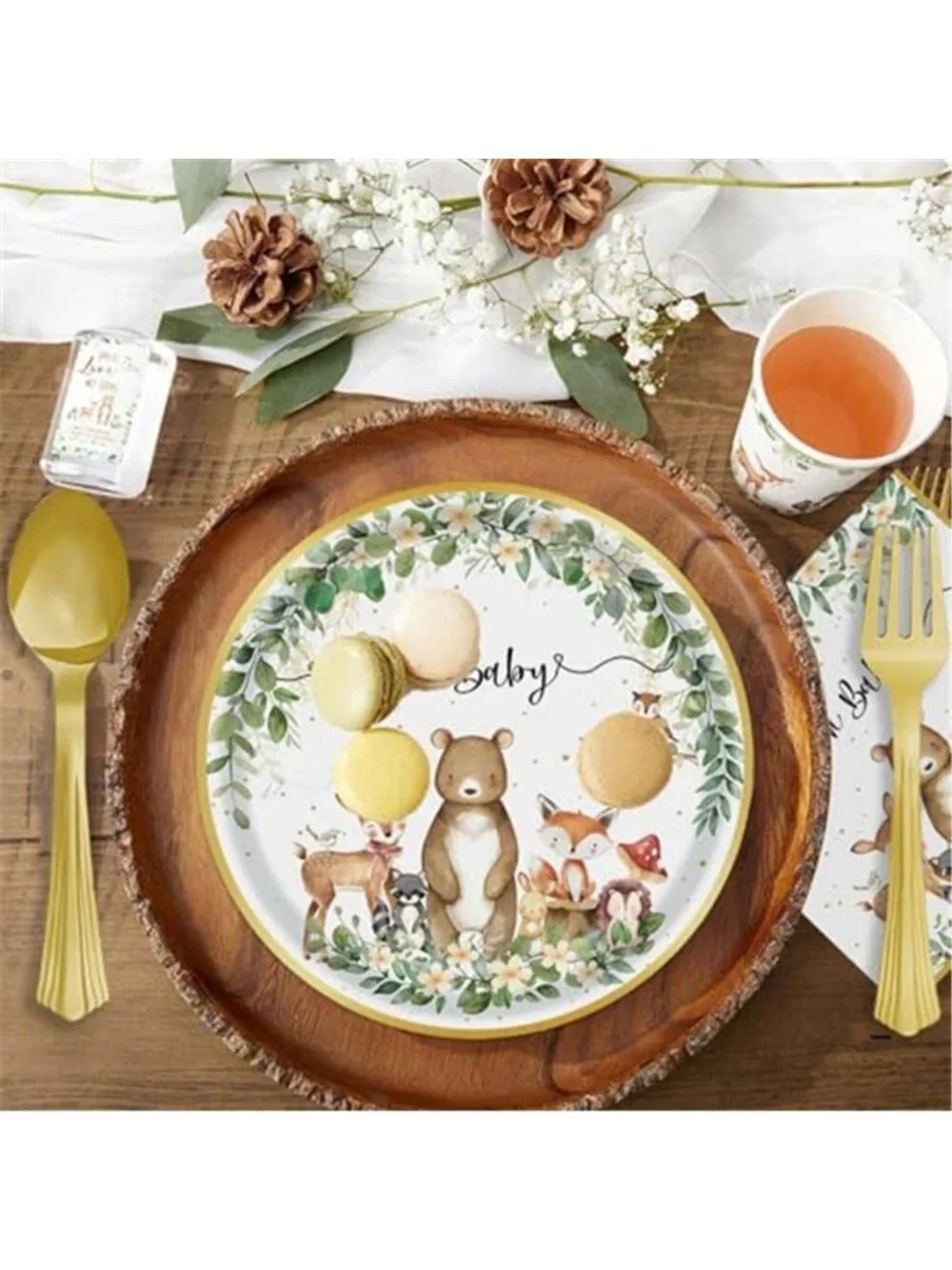 Woodland Baby Shower Plates Napkins Cups Safari Animal Party Tableware Set